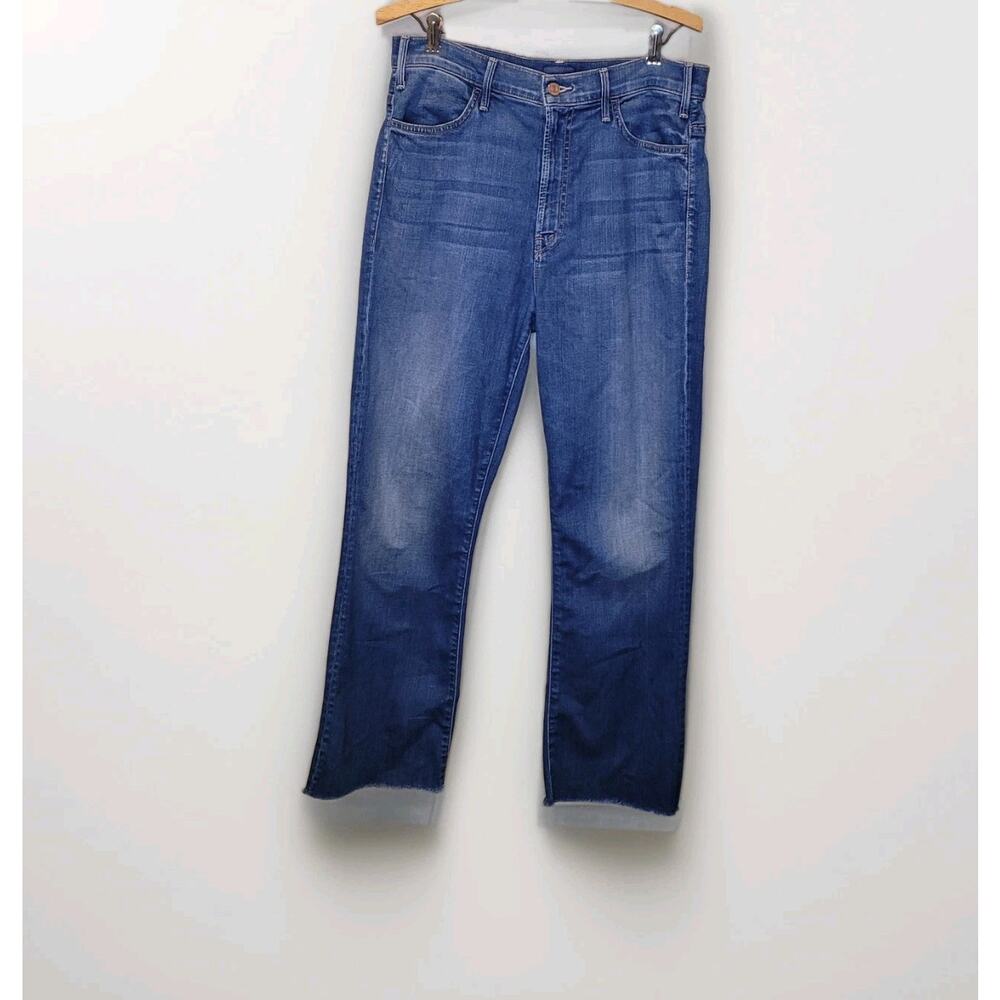 Mother Hustler Ankle Fray in Wishful Drinking Blue Denim Jeans Raw Hem Size 31